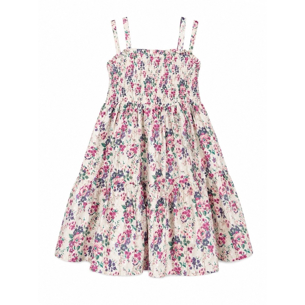 Tommy Bahama Girls 4T Floral Smocked Tiered Sundress Cotton Lined Beach Dress